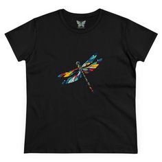 Featured Product: Dragonfly Flynquility - Women - Snazzle Tee Geometric Dragonfly, White Azalea, Nature Inspired Fashion, Dragonfly Design, Patchwork Fashion, The Predator, Dragonflies Design, Whimsical Design, Magical World