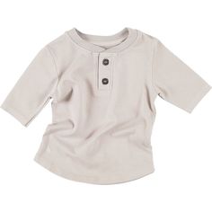 This organic cotton top is the perfect fit with the softest touch. Designed to be comfy with enough length that it rests over your baby's diaper. Detailed with horn buttons and Bacabuche's embroidered logo just above the bottom hem. Comfort is a guarantee for your little one. | Bacabuche | Baby Long Sleeve Shirt Henley, Light | Organic Cotton (Grey, Size 3-6M)  |  Maisonette collects the best children’s products from around the world (unlike Zulily, Etsy, The Tot, Farfetch Kids, Childrensalon, C Contemporary Outfits, Romper Dress, Baby Long Sleeve, Short Rompers, Cotton Top, Cotton Tops, Long Sleeve Shirt, Horn, Sleeve Shirt