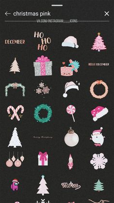 christmas pink and green stickers on a black background