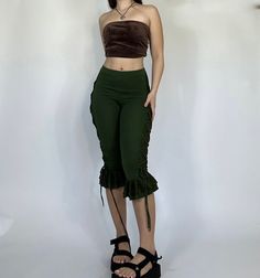 Beautiful pixie bottoms with lace up sides and unique flared details on the bottom. Fits sizes S-M comfortably. Model is 5'2 for reference. Fairy Pants, Lace Pants Outfit, Hippie Leggings, Bride Of Frankenstein Costume, Capri Pants Outfits, Trashy Outfits, Fasion Outfits, Flared Leggings, Swaggy Outfits