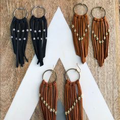 Beautiful Hand Made Leather Earrings. Tons Of Compliments Whenever I Wear Them, Brand New, Made By Me! Leather Earrings Cricut, Leather Cord Earrings, Earrings Cricut, Cord Earrings, Acrylic Nails Almond Shape, Suede Jewelry, Diy Leather Earrings, Hand Made Leather, Jewelry Knots