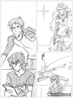 four different sketches of people in various poses