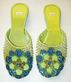 Beautiful and rich color design sequin satin beaded slippers, handmade. Beaded Slippers, Womens Slippers, Rich Color, Lime Green, Color Design, Etsy Accessories, Sequin, Accessory Gift, Fashion Inspo