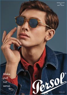 Conrad Solaka rocks stylish sunglasses for Persol's latest campaign. Sunglass Photoshoot, Rock Style Men, Military Style Boots, Persol Glasses, Persol Sunglasses, Mens Fashion Smart, Hipster Mens Fashion, Luxury Eyewear, Mens Eyewear