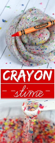 crayon slime recipe with sprinkles on it and the title overlay