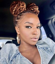 Wild Loc Styles, Trending Black Hairstyles 2023, Invisible Locs Updo Hairstyle, Female Dread Styles, Up Do Dreadlocks Styles For Women, Dreads Locs Styles For Women, Updo For Long Locs, Locs In Two Buns, Space Bun Loc Style