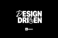 the logo for design driven is shown in white on a black background with an image of a hand