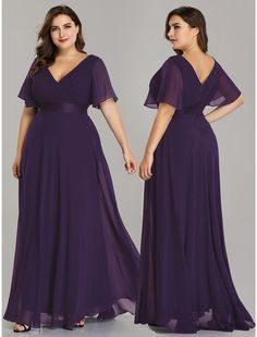 A-Line Empire Fall Wedding Guest Dress For Bridesmaid Plus Size Formal Evening Dress V Neck Short Sleeve Floor Length Chiffon with Pleats Ruched Bridesmaid Plus Size, Dress For Bridesmaid, Party Gown Dress, Fall Wedding Guest, Plus Size Prom, Fall Wedding Guest Dress, Plus Size Formal, Formal Evening Dress, Bridesmaid Dresses Prom