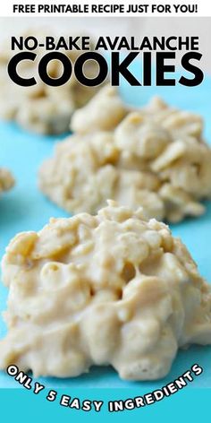 no bake avalanche cookies on a blue background