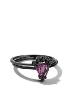 Fearless, confident and bold, our Girl Boss ring is a double band beauty- featuring a unique purple crystal cut, with a halo of black crystals on the accompanying band. 3x dipped in 14k black gold, this piece is unapologetic in what it stands for. Ring Details Design: Double band ring with a dark purple crystal and black halo crystals Dimensions: 9.5mm height Metal: 3x dipped 14k black gold over hypoallergenic brass. High quality plating details below Crystals: Exclusive Oomiay glass crystal, 5A Dark Purple Crystal, Double Band Ring, Black Gold Ring, Double Band Rings, Purple Rings, Black Halo, Moonstone Crystal, Purple Crystal, Purple Crystals