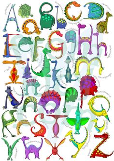 the alphabet is made up of different types of animals and letters, all in bright colors