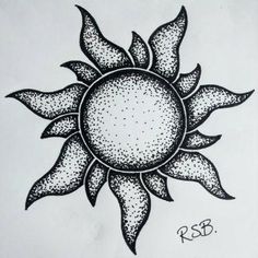 a drawing of a sun with dots on it