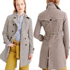 J. Crew | Jackets & Coats | Jcrew Icon Trench Coat Houndstooth F627 | Poshmark Teacher Clothes, Belted Trench Coat, Teacher Outfits, Houndstooth Pattern, Black Cream, Trench Coat, Work Wear, J Crew, Jackets & Coats