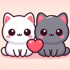 two cats sitting next to each other holding a heart