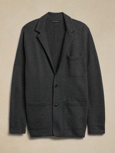 An all-season staple, this versatile layering piece is equal parts tailored jacket and sweater.  Here, a Merino wool-blend, engineered to replicate the warmth and texture of traditional boiled wool offers extra softness to an already sumptuous blazer Sweater Blazer, Boiled Wool, Tailored Jacket, Wool Blend Sweater, Charcoal Gray, Layering Pieces, Charcoal Grey, Merino Wool, Banana Republic