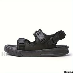 Russoo - High-Quality Mens Fabric Sandals: Outdoor Anti-skid Hook & Loop Fastener Summer Footwear for Beach and Hiking Black Sport Sandals For Summer Outdoor Activities, Black Sandals For Summer Outdoor Activities, Black Sandals For Outdoor Summer Activities, Casual Black Sport Sandals For Outdoor, Black Casual Outdoor Sandals, Casual Black Sandals For Outdoor, Black Casual Sandals For Outdoor Activities, Casual Sport Sandals For Spring, Casual Flat Sport Sandals For Outdoor Activities