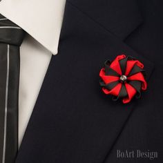 Lapel Pin/Red/Black Kanzashi Flower Lapel Pin/Hematite Natural Stone Bead/Lapel Flower/Mens Lapel Fl Black Brooches With Handmade Flowers For Gift, Handmade Flower Black Brooches For Gifts, Handmade Flowers Black Brooches For Gift, Red Flower Lapel Pin For Wedding, Black Flower-shaped Jewelry For Wedding, Black Flower-shaped Wedding Jewelry, Black Flower Shaped Wedding Jewelry, Black Handmade Flowers Brooches For Wedding, Black Handmade Flowers Wedding Brooches