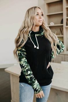 Material: 95%Polyester+5%Spandex -Camo print raglan sleeves loved by modern ladies -Double hood will keep your head warm -High quality material, moderate thickness suitable for fall season -The thumb hole is one of the most common elements in a hoodie, and it's very fashion-forward -Elevate your everyday style with this chic and cozy online shop hoodies Autumn Sleeve, Camouflage Print, Denim Coat Jacket, Daily Style, Romper With Skirt, Plus Size Swimwear, Dress With Cardigan, Camo Print, Tee Dress