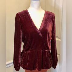 J. Crew Velvet V-Neck Peplum Hem Long Sleeve Wine Blouse Button Cuff Sz 10 Nwt J. Crew Wine Red Crushed Velvet Long Sleeve Blouse Faux Wrap Front V-Neck Style Long Sleeve With Single Button Elastic Cuff Color: Burgundy, Wine Red Size: 10 Condition: Nwt, New With Tags Measurements Taken Flat By Hand Photos Of Measurements Available In Slides Color May Vary Based On Shadows, Lighting, Monitor, Display Settings Ask Questions And/Or Request Additional Photos, Measurements As Needed $110 Formal V-neck Blouse For Fall, Long Sleeve V-neck Top For Fall Party, Fall Party Long Sleeve V-neck Top, Elegant V-neck Top For Fall Parties, Classic Long Sleeve Tops For Date Night, Elegant Fitted Long Sleeve V-neck Top, Elegant Long Sleeve V-neck Top For Night Out, Elegant V-neck Top For Night Out In Fall, Classic V-neck Blouse For Fall