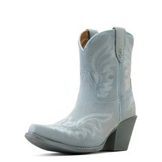 The one you'll wear with everything. Traditional Western stitching pairs nicely with the of-the-moment silhouette and just-right heel. Use it to dress up rolled-up jeans or denim shorts—or pair with the season's flowy skirts. Chandler Western Boot | Product Features : 0 : Non-removable comfort insole, 1 : Duratread™ sole provides maximum wear resistance, 2 : Single stitch welt, 3 : Five-row stitch pattern, 4 : Easy pull-on style | Women's Chandler Western Boots in Baby Blue Jean Suede Full-grain Dusty Blue Cowboy Boots, Western Blue Boots With Round Toe, Denim Cowgirl Boots, Blue Cowboy Boots Ankle, Blue Western Boots With Round Toe, 2024 Dance, Blue Fitted Western Heeled Boots, Blue Cowgirl Boots, Denim Cowgirl