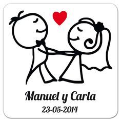 a sticker with the words manuel y caria and a drawing of two people holding hands