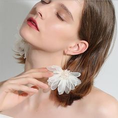 If you have any issue, please contact us by hellojoyshop@outlook.com. White Earrings Outfit, Korea Flowers, Bridal Party Earrings, Big Floral, Unique Bridesmaid, Beach Earrings, Ear Ring, Spring Earrings, Fabric Earrings