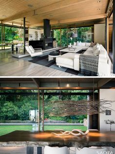 the inside and outside of a modern house