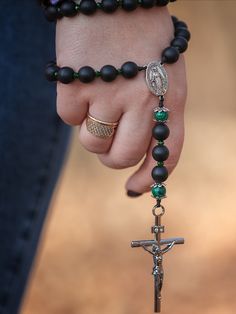 This catholic gemstone rosary with a natural black shungite and green rhinestone will be a great religious gift for a men, pastor or godchild. Do you look for a gift to a close friend for a birthday or or give a favorite amulet? Then you just need Shungine Rosary. These shungite catholic rosaries are simply necessary for people who are looking for mutual love, as well as for those who want to achieve career growth. Spiritual Black Rosary Bracelet Gift, Black Spiritual Rosary Bracelet With Cross, Black Crucifix Rosary Bracelet As Gift, Black Crucifix Rosary As Gift, Black Onyx Rosary As A Gift, Holy Rosary Prayer, Praying The Rosary Catholic, Rosary Beads Catholic, Rosary Prayer