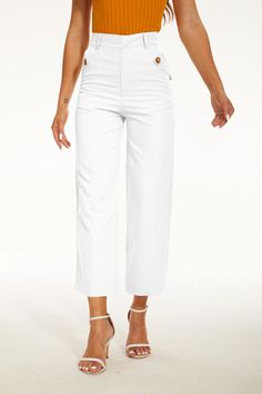 Stretch Twill Cropped Wide Leg Pant Elegant Mid-rise Cotton Bottoms, Spring Wide Leg Stretch Pants, Stretch Mid-rise Dress Pants In Solid Color, Stretch Mid-rise Solid Dress Pants, Stretch Solid Mid-rise Dress Pants, Solid Stretch Mid-rise Dress Pants, Stretch Mid-rise Dress Pants, Stretch Straight Leg Pants In Solid Color, White Straight Elastane Pants