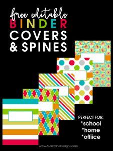 colorful binder covers and spines for school'home office - free printables