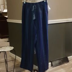 Christopher Banks Size Large Elastic Waist Pull On Lounge Tassle Tie Front. So Soft Linen And Rayon New Has Tags Gift Wrapped Gift Wrap Free If You Need To Sign Up For Poshmark App. Please Use Code Lakesweat For $10.00 Off Your First Order!! Thank You!! Enjoy Shopping My Fun Closet! Deb. Bohemian Blue Straight Leg Pants, Blue Ankle-length Pants For Vacation, Blue Ankle-length Pants For Beach, Blue Ankle-length Beach Pants, Blue Straight Leg Beach Pants, Blue Cotton Beach Pants, Casual Blue Ankle-length Capris, Blue Cotton Vacation Pants, Blue Wide Leg Vacation Pants