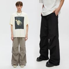 Pleated Parachute Cargo Pants - chiclara Relaxed Fit Wide Leg Techwear Cargo Jeans, Oversized Wide Leg Cargo Pants, Casual Baggy Cargo Pants With Belt Loops, Baggy Wide-leg Cargo Work Pants, Baggy Wide Leg Cargo Work Pants, Oversized Wide-leg Cargo Pants, Oversized Cargo Pocket Trousers, Baggy Wide Leg Work Pants For Streetwear, Urban Wide Leg Work Pants With Relaxed Fit