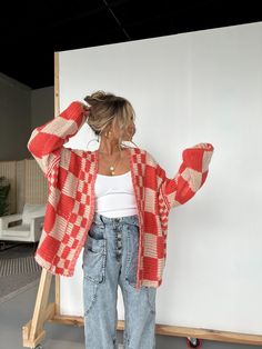 Checkered Annie Oversized Cardigan Orange – Chic by Ally B 5’2 Fashion, Winter Fits For Women, Fall Work Outfits Midsize Women, Orange Plaid Pants Outfit, Fun Colorful Outfits For Women, Colorful Modern Outfits, Mismatched Outfit Ideas, Bright Colors Aesthetic Outfit, Midsize Fashion 2024