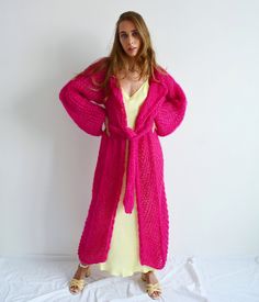 Hello, I'm the one, who won't let you down - fuchsia pink mohair cardigan. I will comfort you, keep you warm and will make you smile. I'm 100% hand made and proud of that. I consist of 35% italian baby alpaca, 35% kid mohair and 30% of nylon, which makes me incredibly natural. I'm quite unique as could be worn all year long. I'm in one size and one size fits all because my measurements are : ❤️ Width -50 cm ❤️ Lengths -128 cm If you would like me in other size, you could request a custom order w Chic Soft Knit Pink Outerwear, Chic Pink Soft Knit Outerwear, Trendy Pink Soft Knit Sweater Coat, Oversized Pink Sweater Coat Long Sleeve, Pink Open Front Knit Sweater, Pink Open Front Winter Sweater, Pink Open Front Sweater For Winter, Trendy Oversized Pink Sweater Coat, Pink Knit Open Front Outerwear