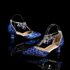 Make a dazzling statement on your wedding day with these exquisite blue pointed-toe crystal wedding shoes. The combination of chunky rhinestone heels and a captivating blue hue creates a stunning visual effect that will surely turn heads as you walk down the aisle. These shoes are designed to add a touch of glamour and sophistication to your bridal ensemble, making them the perfect choice for a bride who wants to shine on her special dayColor: BlueProduct category: Wedding shoesShoe height: Low- Crystal Wedding Shoes, Latin Shoes, Heels Blue, Social Dance, Block Sandals, Blue Point, Rhinestone Shoes, Bow Sandals, Rhinestone Heels