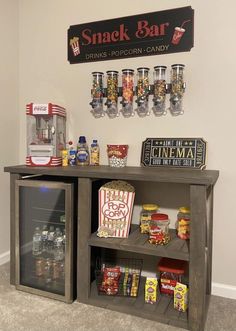 the snack bar is stocked with snacks and drinks