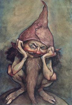 a painting of a troll with his hands on his face