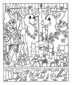 christmas coloring pages for adults and children with reindeers, snowflakes and presents