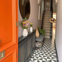 Old Iron Churriana Porcelain Tile - Hyperion Tiles Hallway Ideas Tiled Floor, Small Hallway Tiles Floor, Small Tiled Hallway, Tiled Hallway Ideas, Cool Hallway Ideas, Small Corridor Ideas Narrow Hallways, Painted Banister Ideas, Hall Floor Tiles, Front Hallway Ideas Entrance