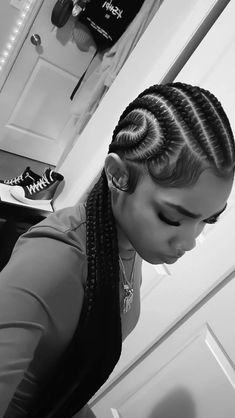 Cornrows Braids For Black Women Heart, Long Cornrows Braids For Black Women, Cornrow Hairstyles 8 Braids, Braids Feed In Cornrows, Cornrows Designs For Black Women, Cornrow Feed In Braids Hairstyles, Cornrow Braids With Natural Hair, Outfit With Cornrow Braids, 4 Scalp Braids For Black Women