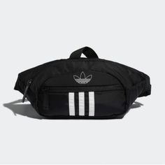 Official Adidas National 3 Stripes Waist Fanny Pack Black/White. New Without Tags Worn Across Your Body Or Around The Waist, This Handy Pack Stashes Just The Essentials. It's Made Of Lightweight Polyester And Has A Zip Pocket In Front To Keep Your Phone Or Keys Within Easy Reach. 100% Polyester Applique And Screen-Printed Branding. Zippered Main Compartment And Small Front Pocket. Key Fob In Front Pocket. Clip-Lock Closure. Jacquard Branded Webbing. Product Information One Size , Black/White Str Chanel Handbags Red, Louis Vuitton Handbags 2017, Mesh Backpack, Webbing Belt, Original Bags, Pink Adidas, Prada Handbags, Large Backpack, Waist Pack