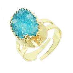 Natural Druzy Raw Gemstone Aqua Blue Agate Adjustable Statement Ring. Gemstone: Agate Druzy. Stone Color: Aqua Blue (Every Druzy stone varies in color). ♦ Adjustable ring with Colored Druzy Stone. Size of the Druzy: Oval 13mm x16mm approx. Caution every stone is unique and can vary in shape, color and dimensions. Sold per 1 piece Adjustable Blue Jewelry With Raw Stone, Adjustable Raw Blue Stone Jewelry, Adjustable Blue Raw Stone Jewelry, Blue Agate Stone, Swarovski Necklace, Bohemian Necklace, Druzy Agate, Bridal Gold Jewellery, Blue Agate