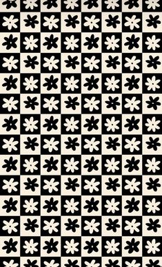 a black and white checkerboard pattern with flowers on the bottom, in squares