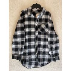 Aoulaydo Women's Black White Plaid Button Up Shirt Size Large New With Tags 100% Polyester One Chest Pocket Black Button-up Casual Flannel Shirt, Casual Black Shirt With Snap Buttons, Black Cotton Flannel Shirt With Buttons, Black Collared Flannel Shirt, Black Collared Flannel Shirt With Buttons, Trendy Black Cotton Flannel Shirt, Black Long Sleeve Flannel Shirt With Button Closure, White Plaid, Button Up Shirt