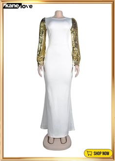 Fall Elegant Gold Sequins Puff Sleeve White Mermaid Evening Dress White V-neck Puff Sleeve Evening Dress, Elegant White Sequin Fabric, Luxury White Glamorous Sequin Fabric, White Glamorous Sequin Fabric, Glamorous White V-neck Sequin Dress, White Mermaid, Mermaid Evening Dresses, Gold Sequins, Puff Sleeve