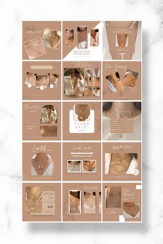 a brochure design for a jewelry store with images of different necklaces and pendants