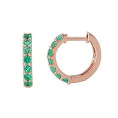 14K Gold & Emerald Thick Huggie Hoop Earrings (11.5mm x 8.25mm) Pave Diamond Earrings, Lightning Bolt Earrings, Classic Earrings, Circle Diamond, Yellow Gold Earring, Emerald Gemstone, Huggie Hoop Earrings, Single Earring, Natural Emerald