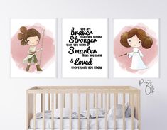 two children's nursery art prints featuring princesses and the names of their babies