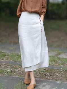 Women's Pencil Long Skirt Linen Skirts Midi Linen White Blue Brown Skirts Summer Split Ripped Asymmetric Hem Without Lining Fashion Streetwear Basic Casual Street Daily M L XL 2023 - CAD $38.99 Linen Skirt Midi, Streetwear Mode, Rock Outfit, Linen Fashion, Brown Skirts, Summer Linen, Linnet, Linen Skirt, Asymmetrical Design