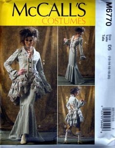 Steampunk Costume- McCall's 6770 - Uncut Pattern Fitted Gothic Costume For Fall, Elegant Fitted Long Sleeve Costumes, Elegant Long Sleeve Fitted Costume, Vintage Fitted Halloween Costumes, Fitted Vintage Halloween Costumes, Fitted Spring Party Costumes, Spring Party Costumes Fitted, Spring Party Costumes, Fitted, Fitted Long Sleeve Sets With Ruffles